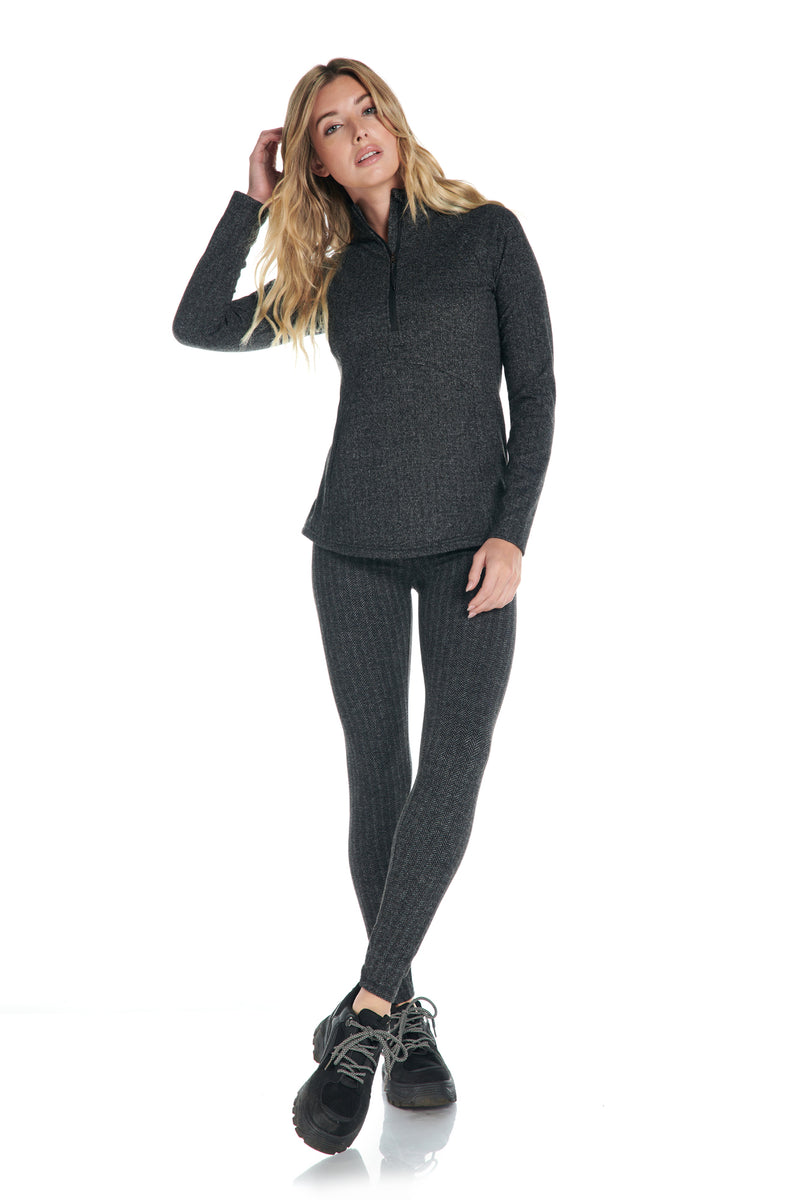 lou grey womens flannel knit herringbone leggings size M black gray