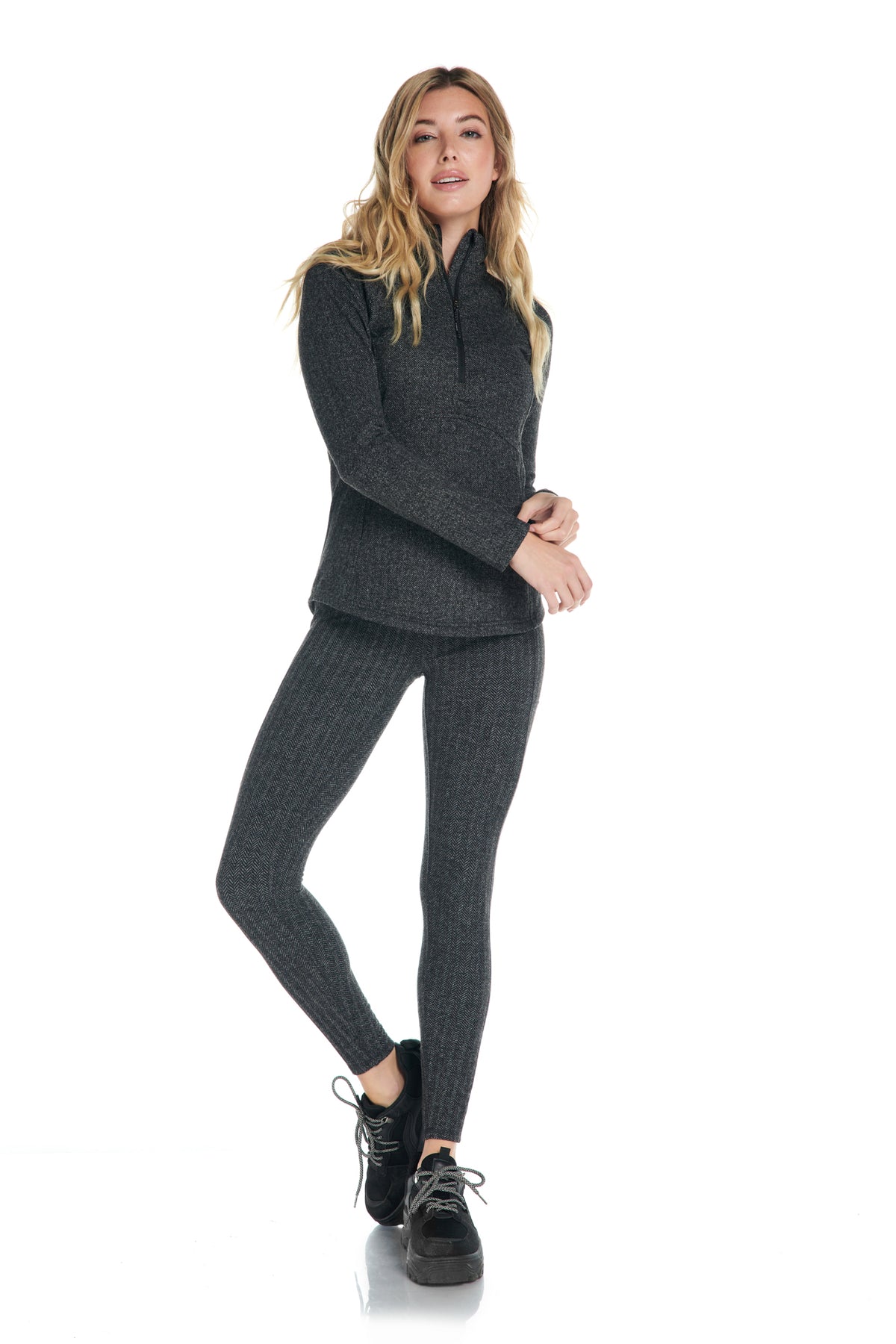 lou grey womens flannel knit herringbone leggings size M black gray